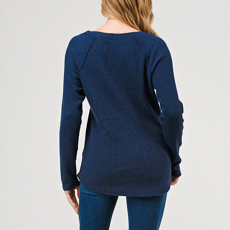 Waffle Knit Long Sleeve - Navy