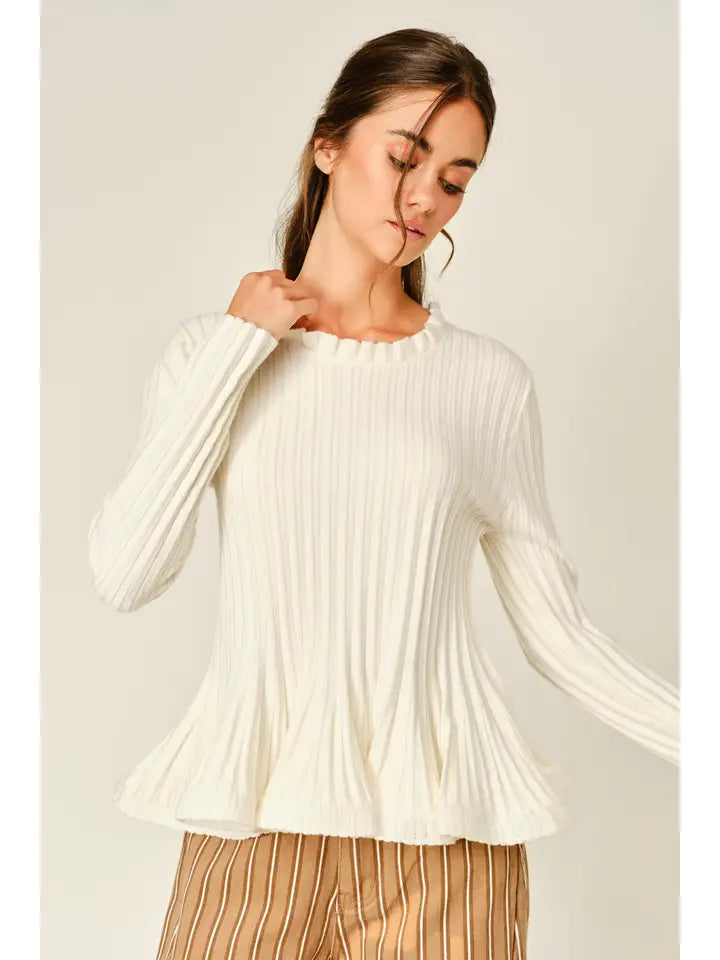 Flare Ruffle Neck Sweater - Ivory