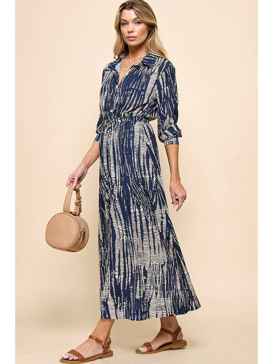 Tie Dye Maxi Dress - Navy/Taupe