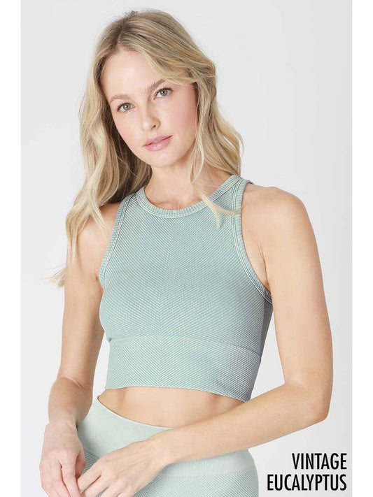 Chevron Highneck Crop Top - Vintage Eucalyptus