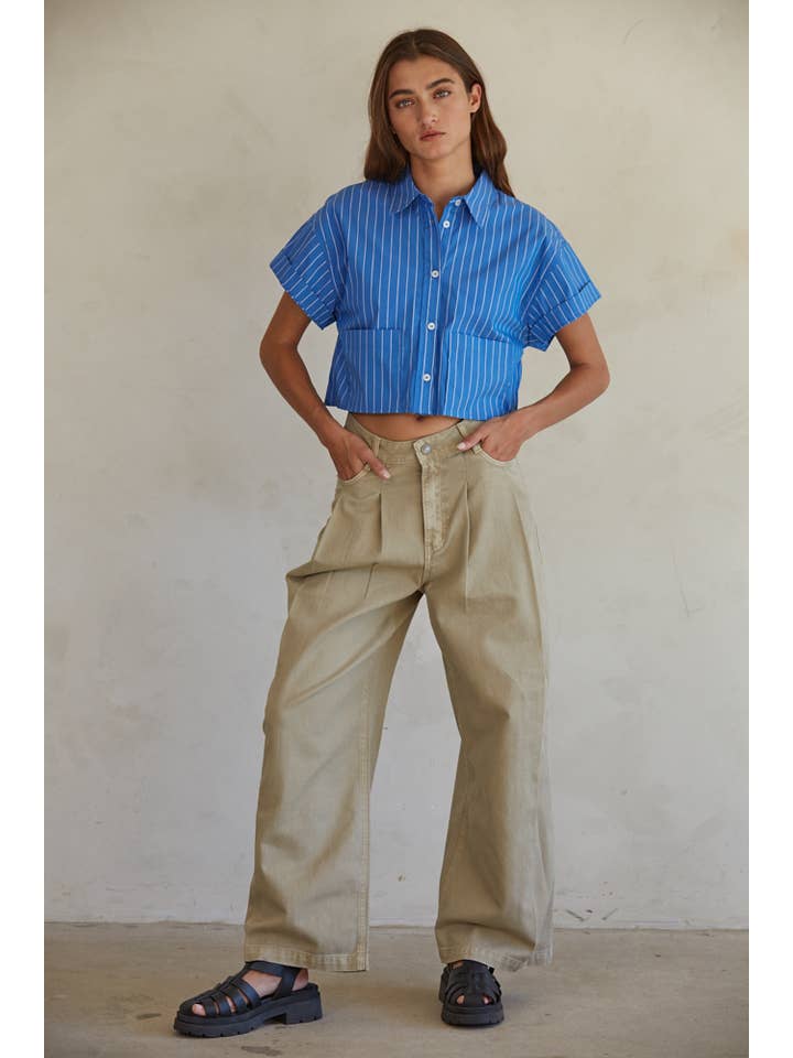 Sadie Crop Button Down - Blue