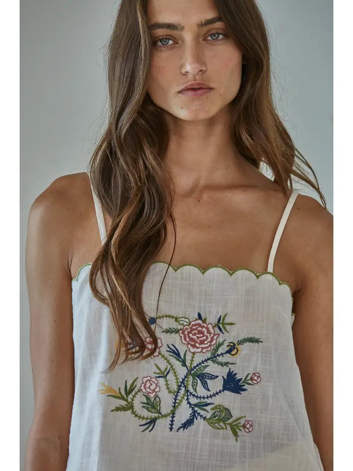 Embroidered Sleeveless Top - Natural