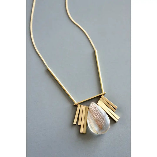 Quartz and Brass Art Deco Necklace