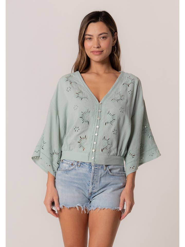 Eyelet Embroidered Blouse - Seafoam