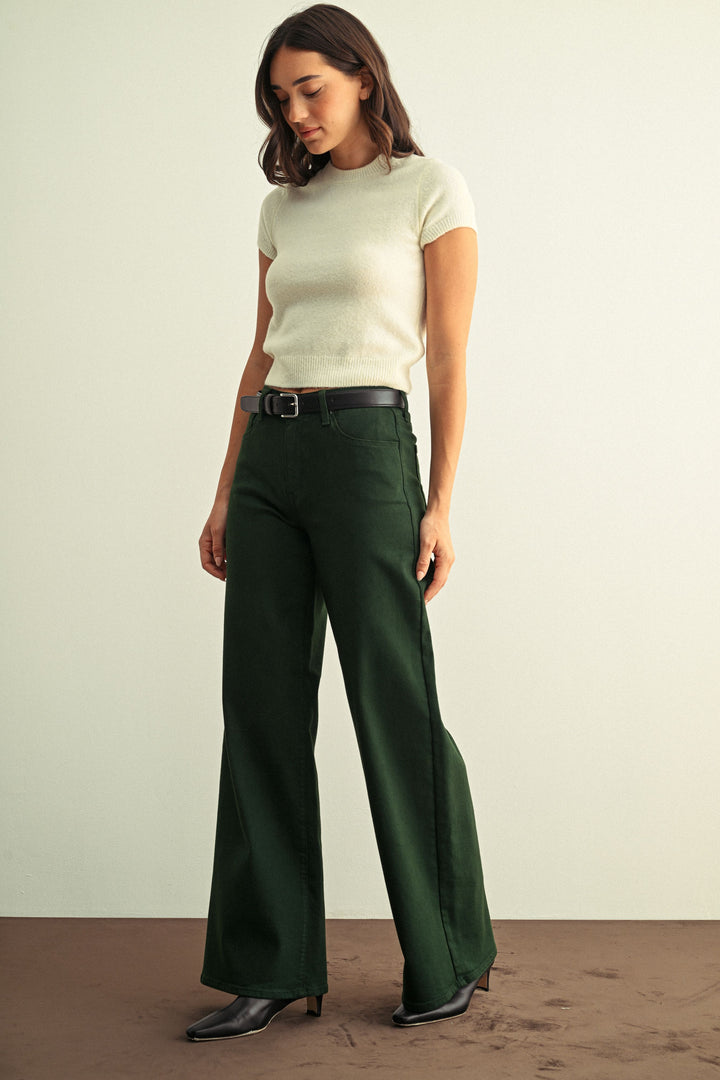 The Stretchy Wide Leg Jean - Dark Green Forrest