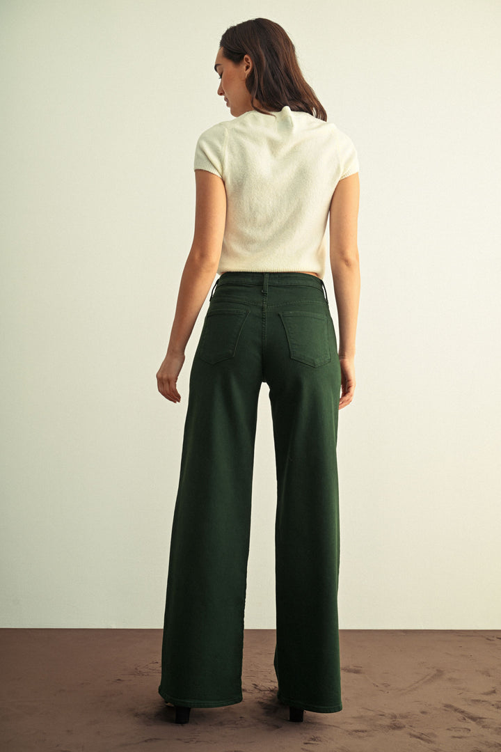The Stretchy Wide Leg Jean - Dark Green Forrest
