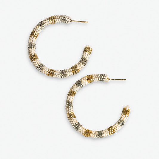 Zoey Striped Beaded Hoop Earrings - Desert