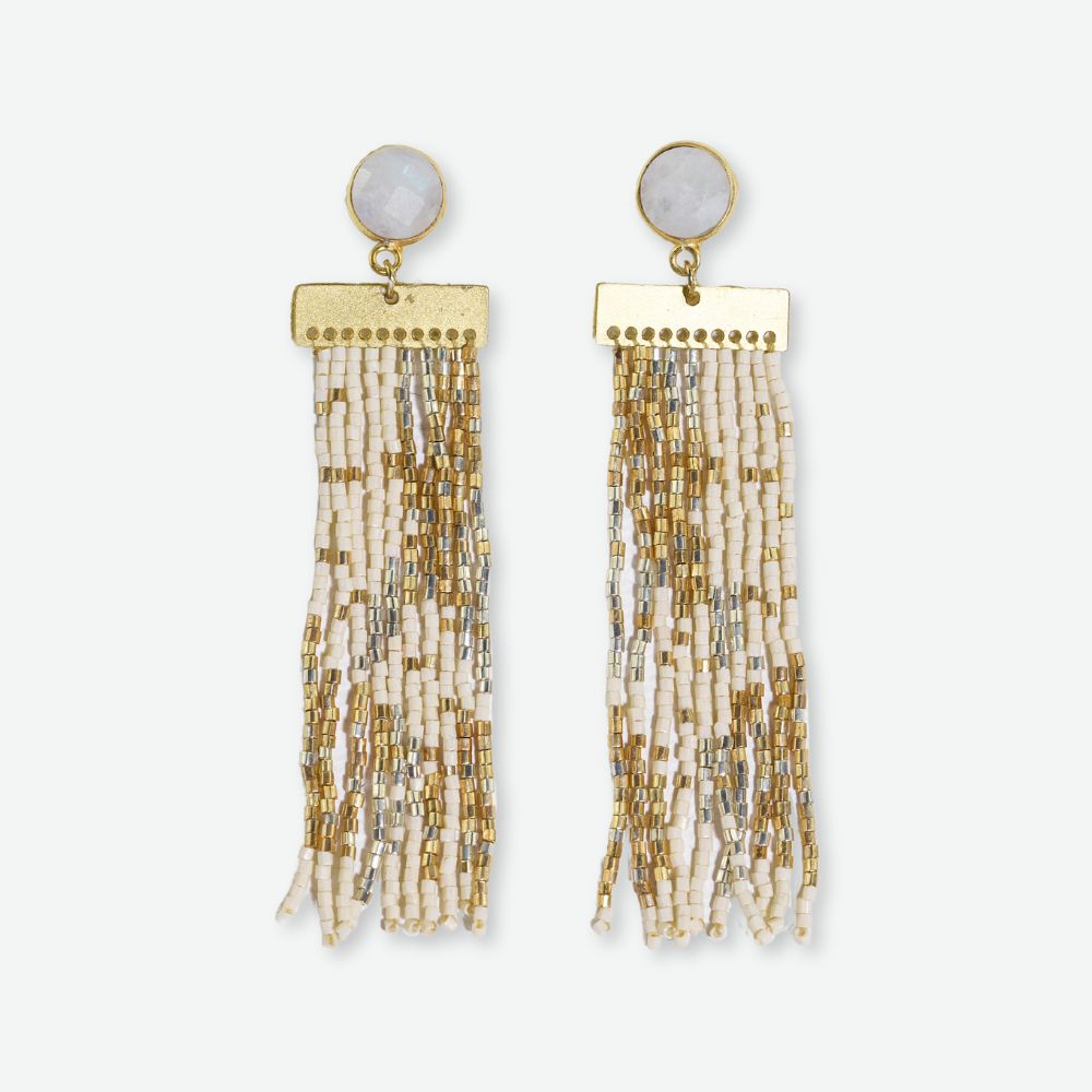 Lilah Stone Beaded Fringe Earrings - St. Moritz