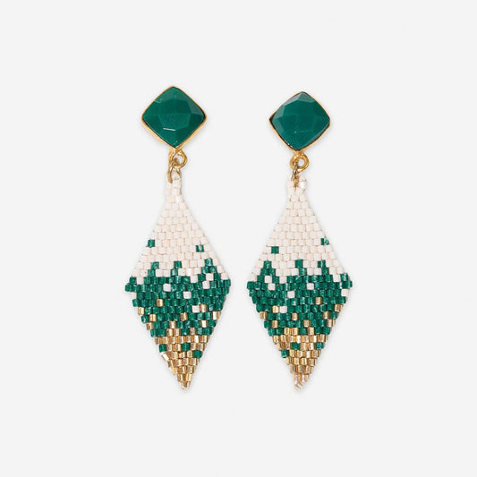 Sky Diamond Drop Stone Beaded Earrings - Emerald