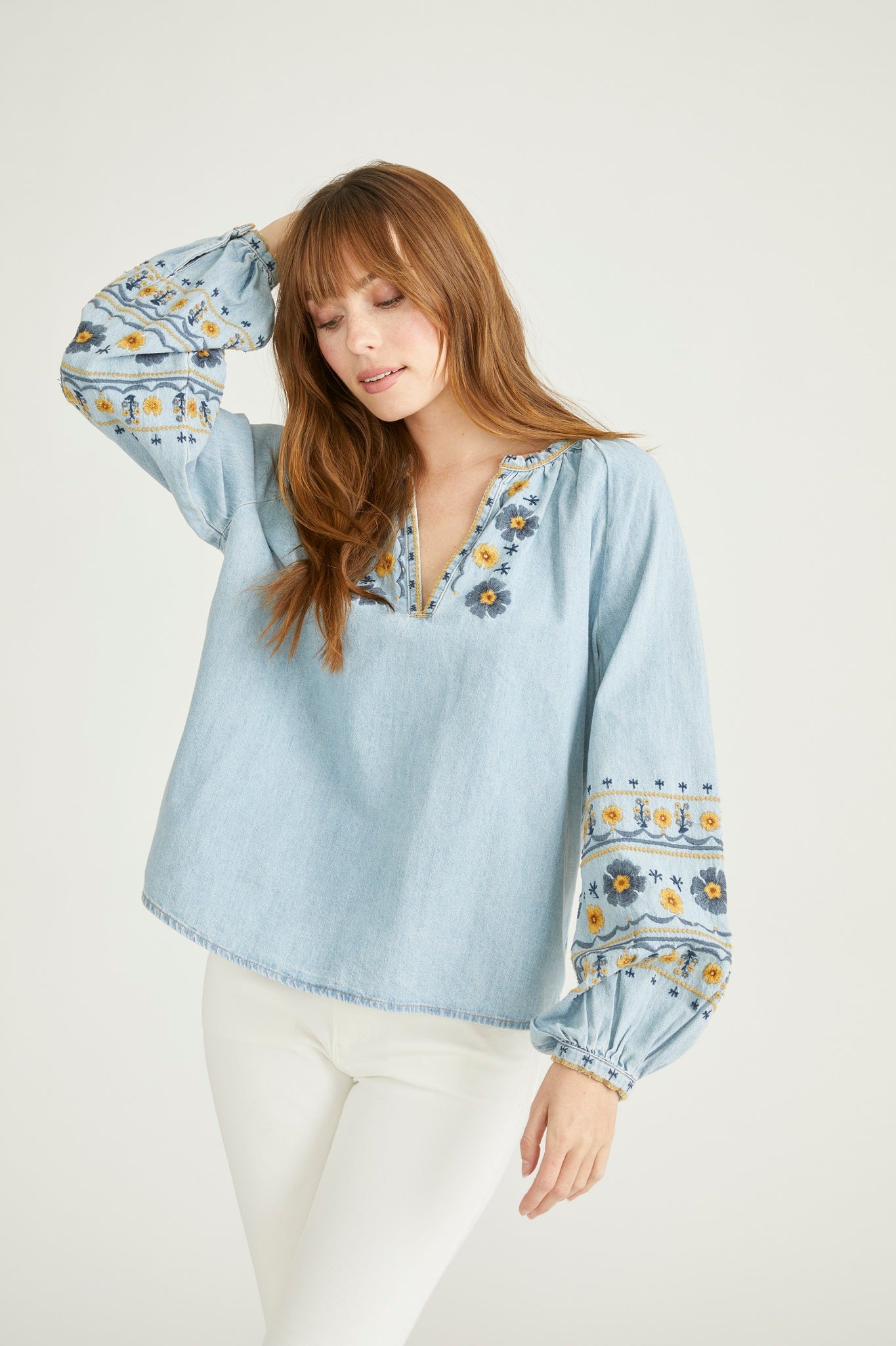 Chambray Denim Blouse - Golden Gates