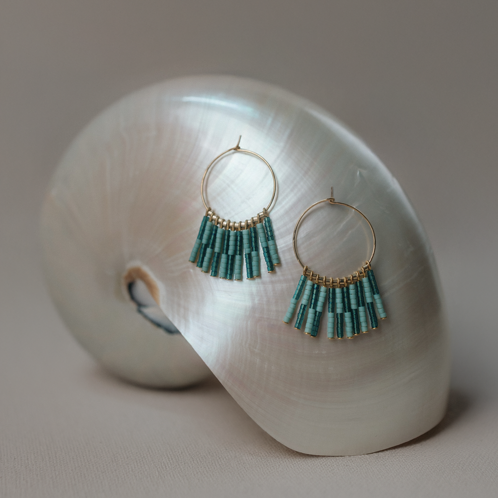 Dusk Fringe Hoop Earrings - Turquoise