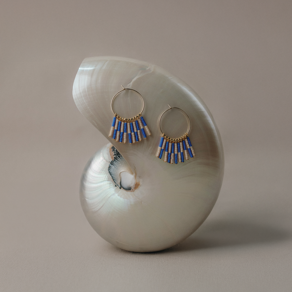 Kaleid Fringe Hoop Earrings - Periwinkle & Cream