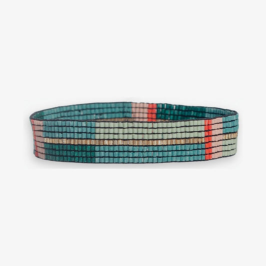 Alex Beaded Stretch Bracelet - Teal & Poppy