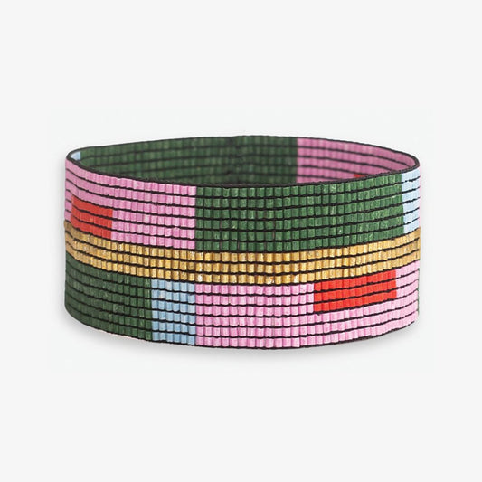 Kenzie Colorblock Beaded Stretch Bracelet - Pink & Olive