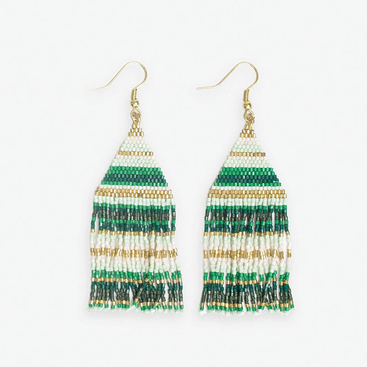 Lexie Striped Beaded Fringe Earrings - Mixed Greens