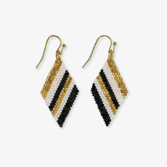 Zelda Striped Beaded Fringe Earrings - Black