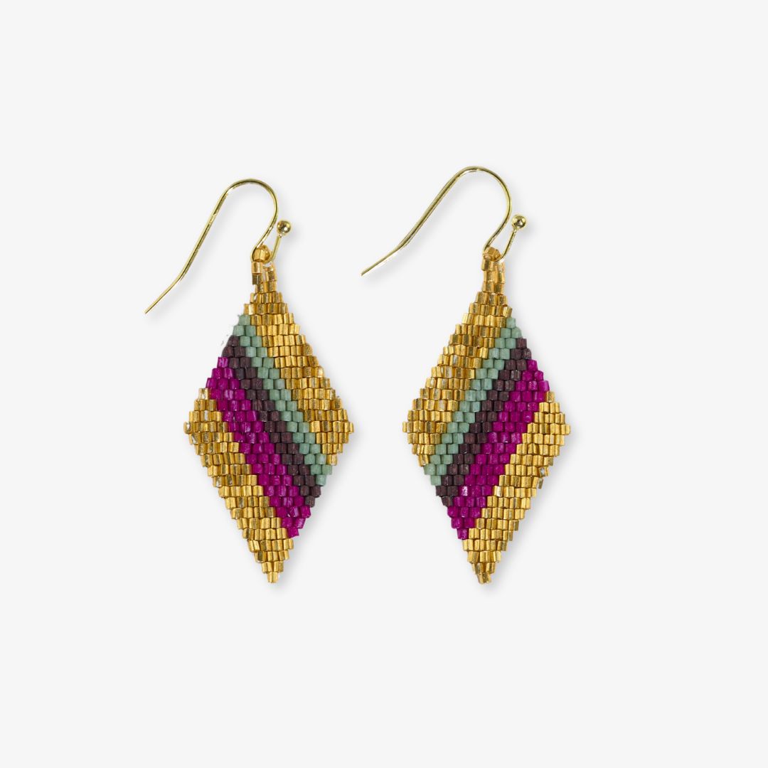 Zelda Striped Beaded Fringe Earrings - Magenta & Gold