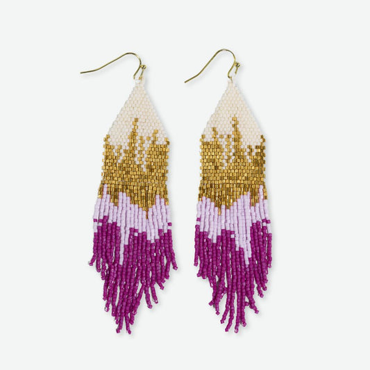 Claire Beaded Fringe Earrings - Magenta