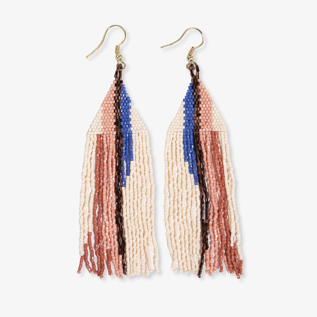 Camielle Beaded Fringe Earrings - Rust & Lapis