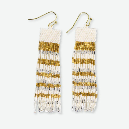 Billie Striped Beaded Fringe Earrings - St. Moritz