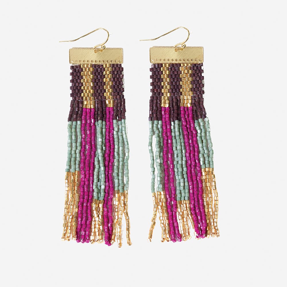 McKenzie Beaded Fringe Earrings -Ember Gold and Mint