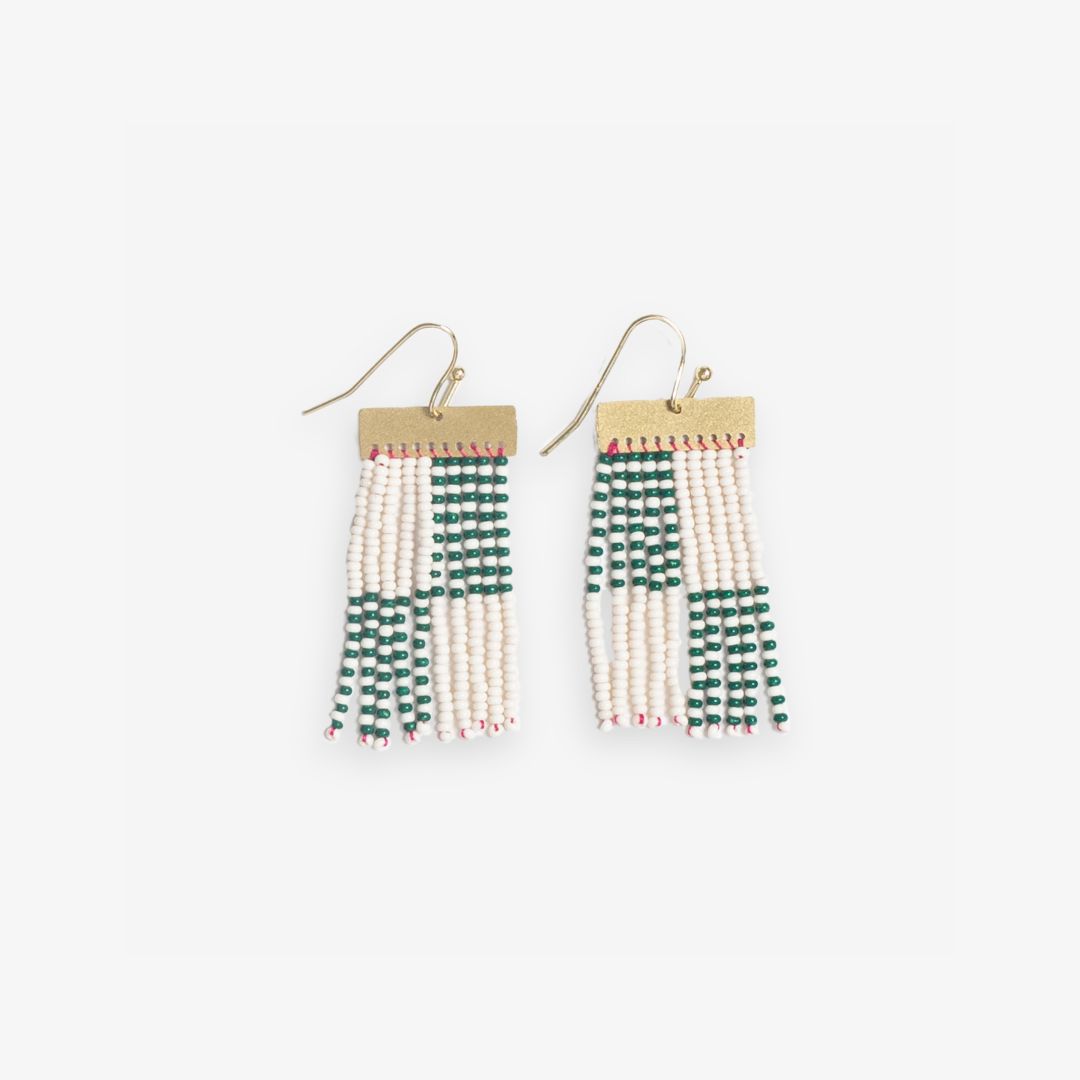 Scout Rectangle Beaded Fringe Earrings - Green