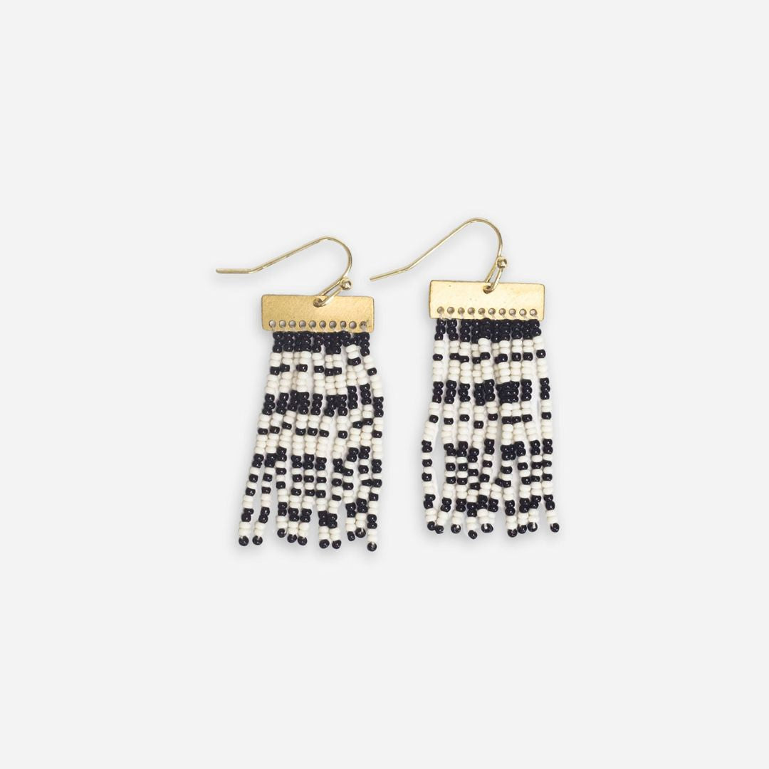 Scout Rectangle Beaded Fringe Earrings - Black & White