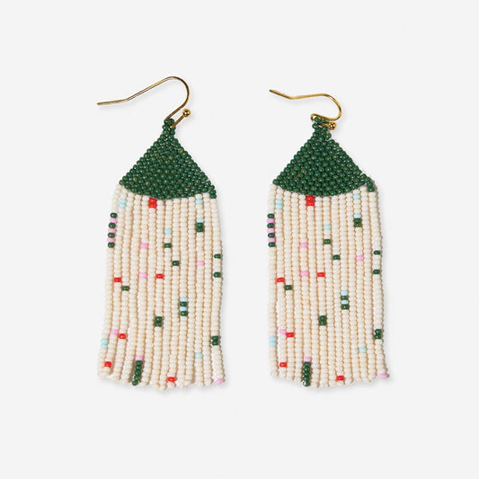 Agnes Confetti Beaded Fringe Earring - Green