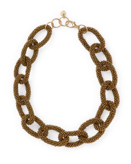 Jenna Chain Link Beaded Necklace - Gold