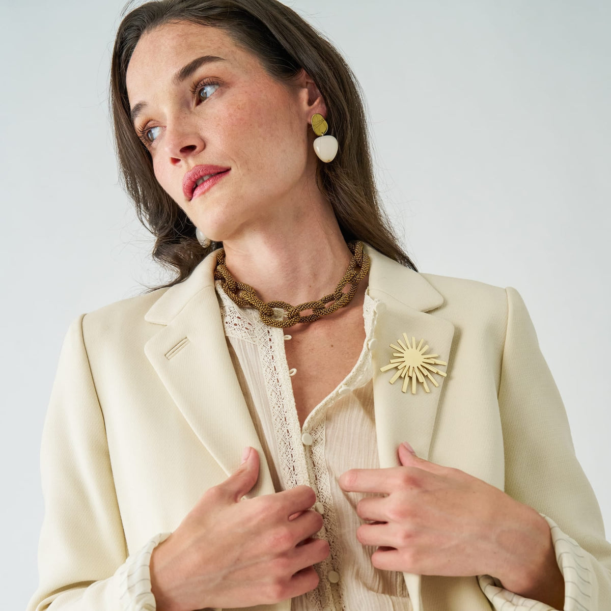 Jenna Chain Link Beaded Necklace - Gold