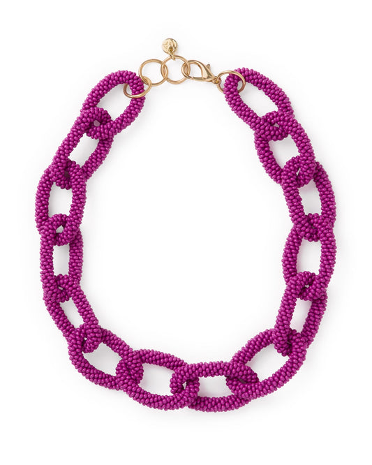 Jenna Chain Link Beaded Necklace - Magenta