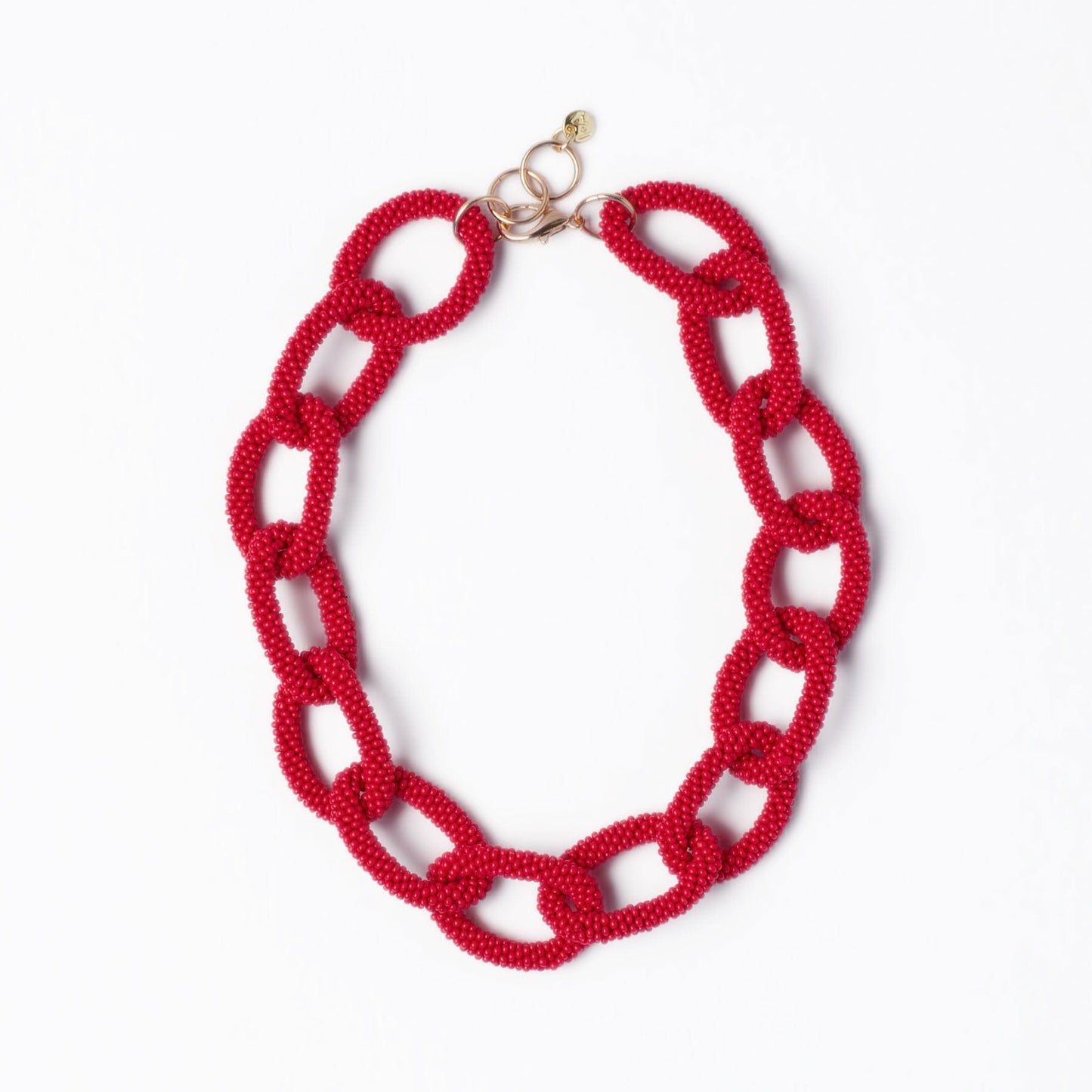 Jenna Chain Link Beaded Necklace - Red