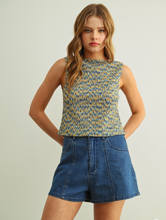 Sleeveless Knit Top - Aqua Marble