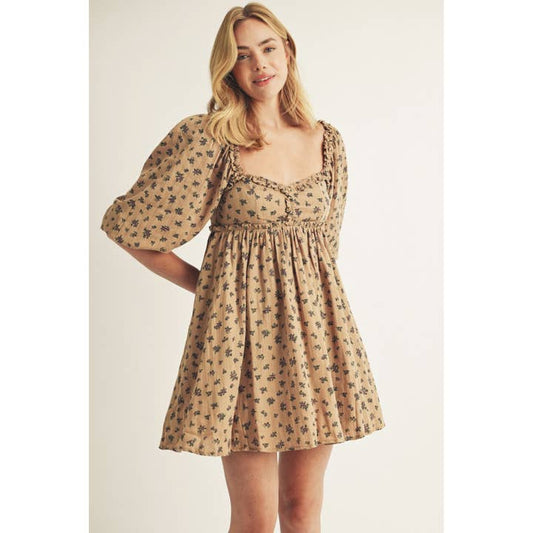 Bouquet Babydoll Dress - Dark Beige