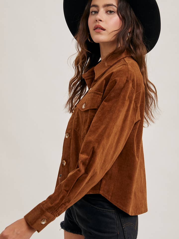 Courduroy Cropped Shirt Jacket - Camel