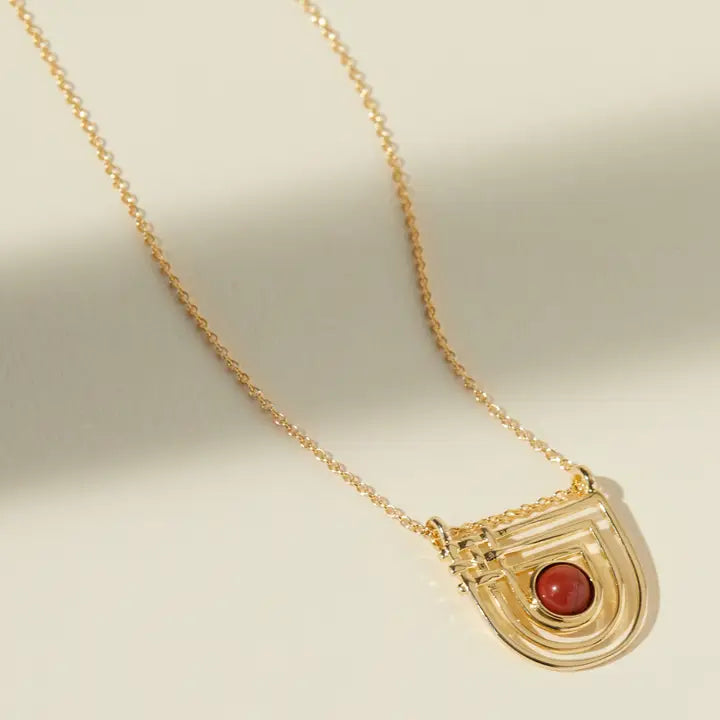 18" Golden Era Necklace - Red Jasper