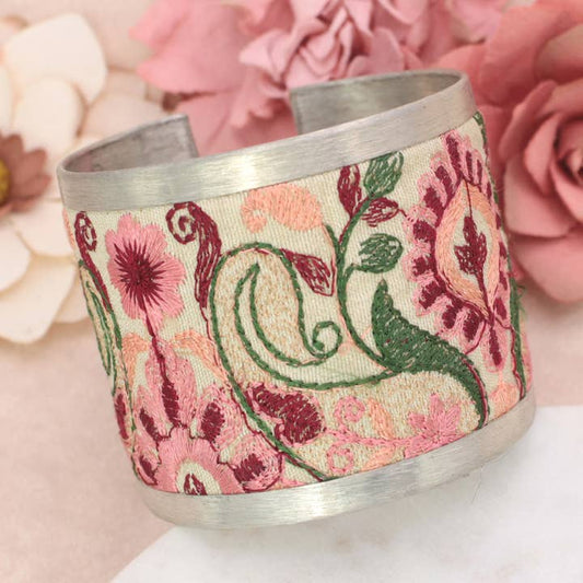 Embroidered Cuff - Vintage Floral Pink