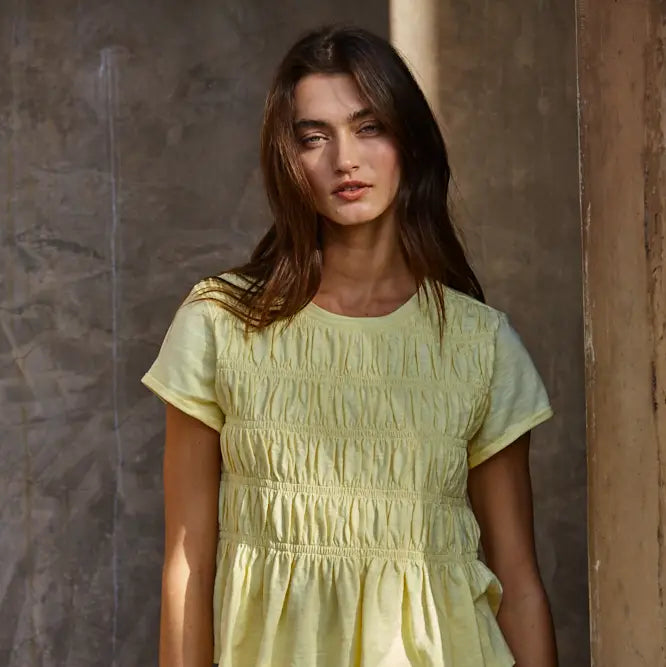 Smocking Detail Top - Light Yellow