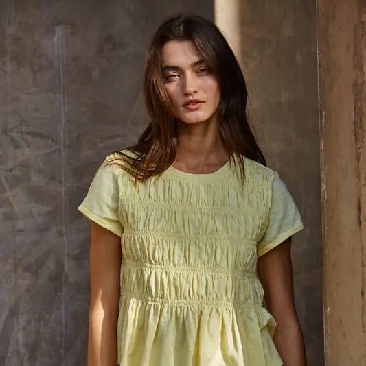 Smocking Detail Top - Light Yellow