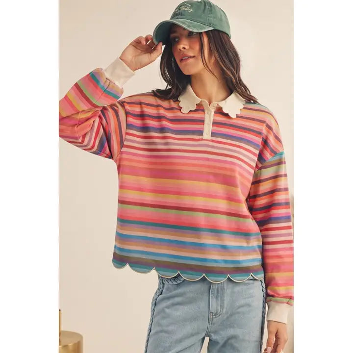 Celestine Scalloped Collar Top - Multi