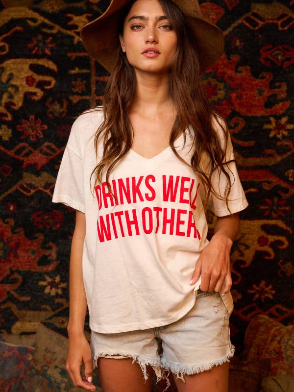 Drinks Well With Others Graphic Tee - White/Red