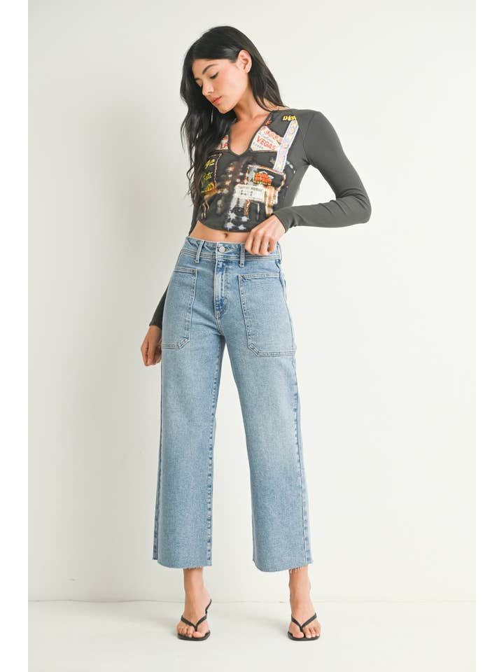 High Rise Utility Wide Leg - Light Denim