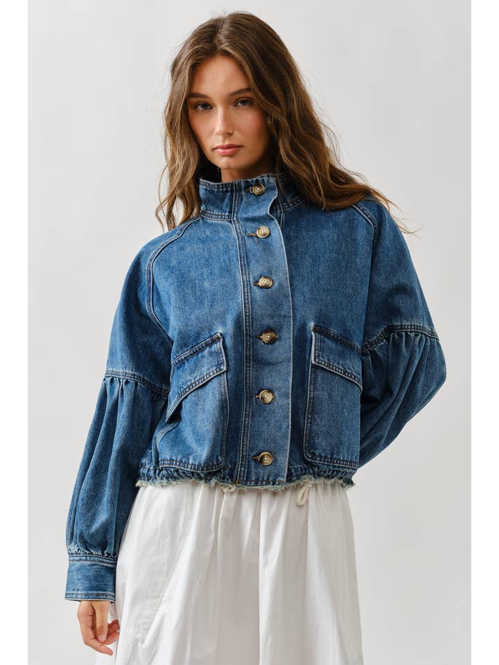 Balloon Sleeve Twill Jacket - Denim
