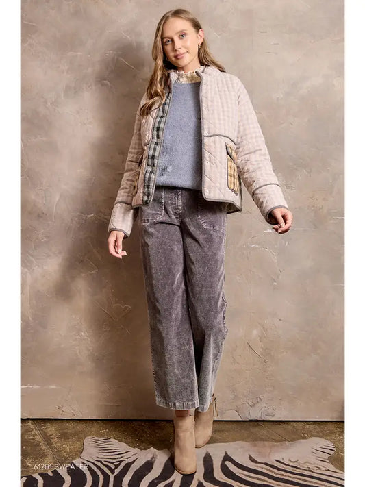 Mixed Media Quilted Jacket - Pale Blue
