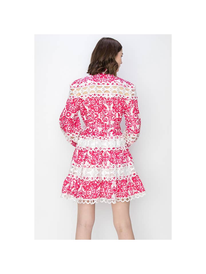 Lace Detail Mini Dress - Fuschia