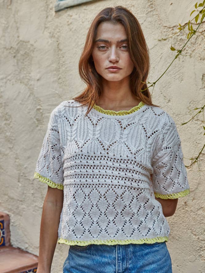 Trim Detail Crochet Top - Natural