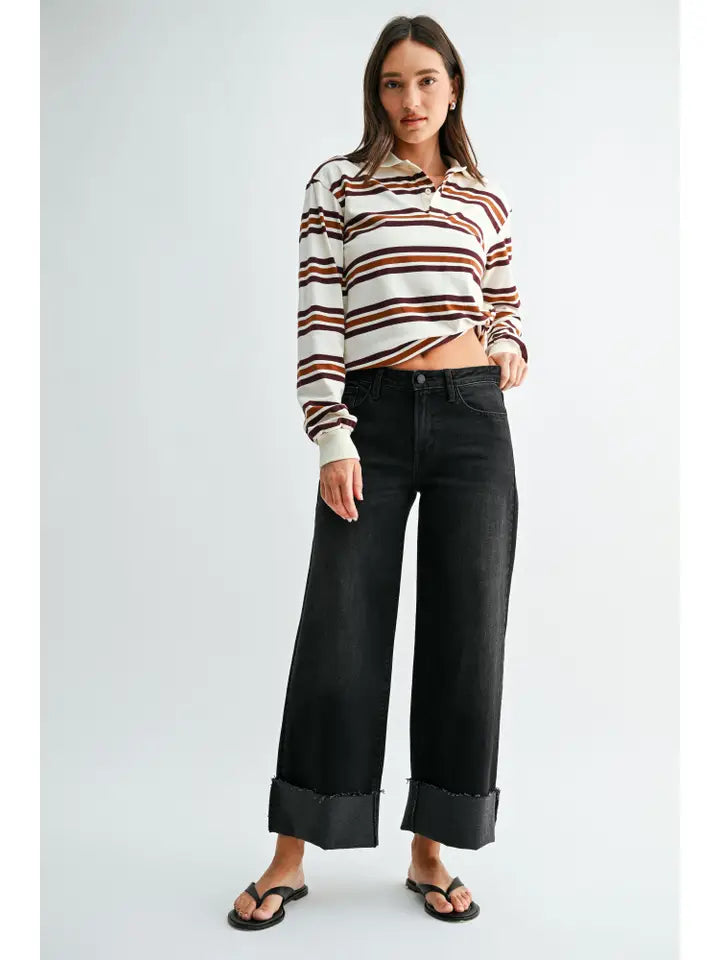 Scissor Cut Cuffed Wide Leg - Washed Black