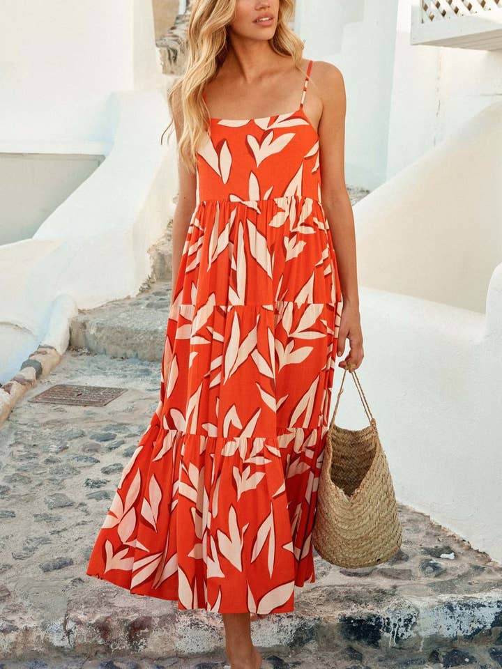 Tiered Midi Dress - Orange