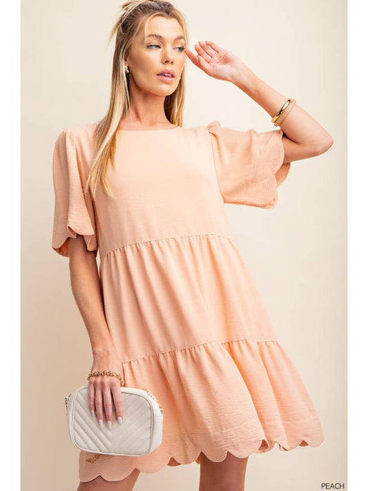 Scallop Edge Babydoll Mini Dress - Peach