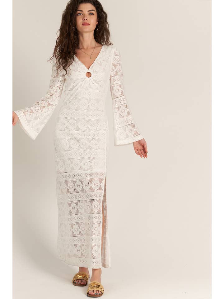 Long Sleeve Lace Maxi Dress - White